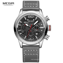 MEGIR 2110 Men Chronograph Watches Luxury Leather Strap Quartz Watch Man Waterproof Military Sport Wristwatch Relogio Masculino